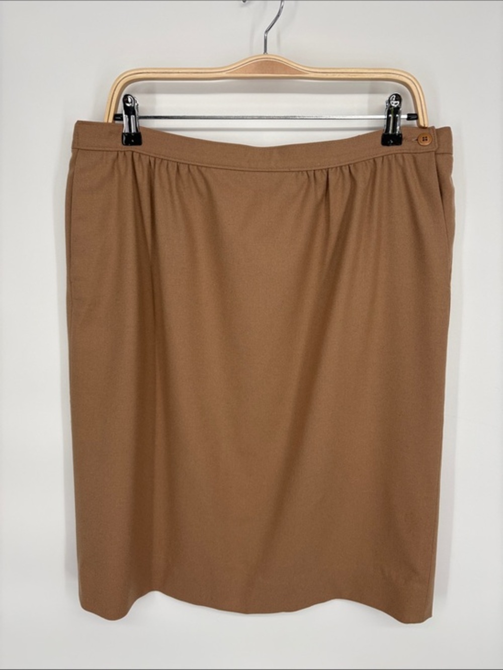 🪽 Pendleton wool Camel Brown Midi Pencil Skirt button waistband with pockets